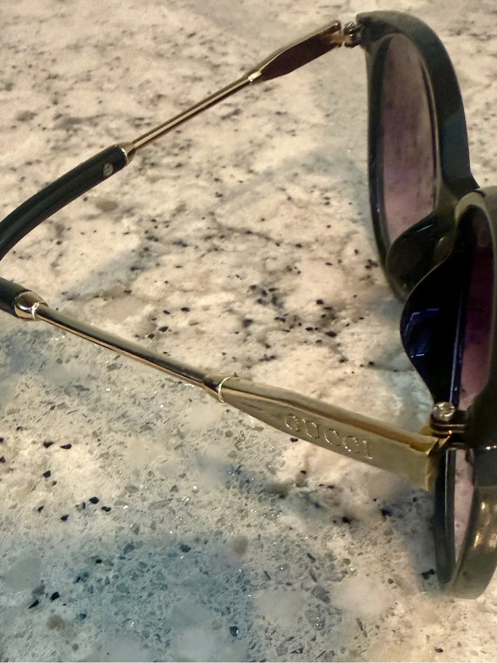 Gucci womens sunglasses. Black Frames with Purple Gradient Lenses